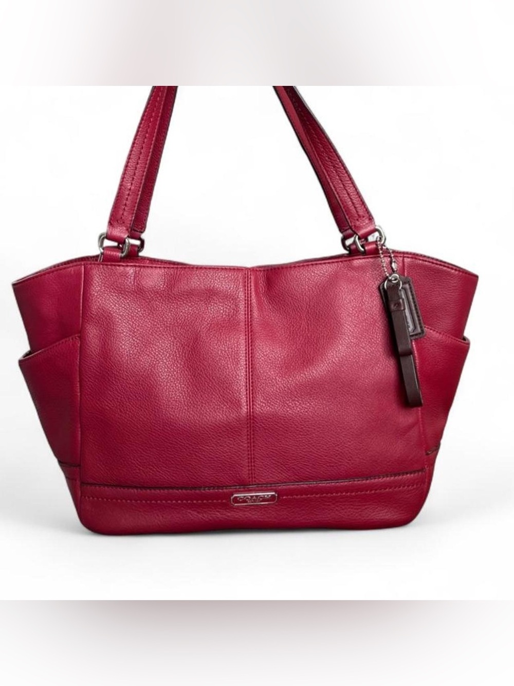 Coach Park Leather Carrie Tote F23284 Red Pebbled Leather Shoulder Bag - Picture 1 of 7